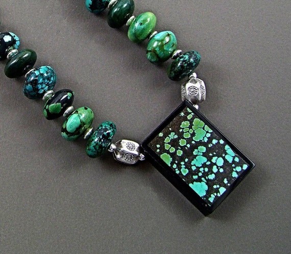 Turquoise Dragonskin Intarsia Necklace Stunning by TheSilverBear