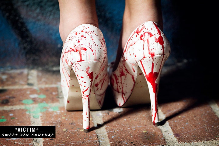Victim Hand Painted Blood Spatter High Heel SIZE 5.5