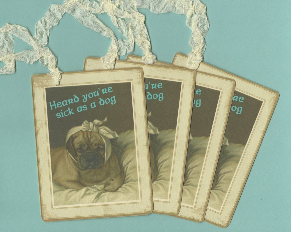 Get Well Soon, Sick As A Dog, Get Well Gift Tags - 30% Percent Off