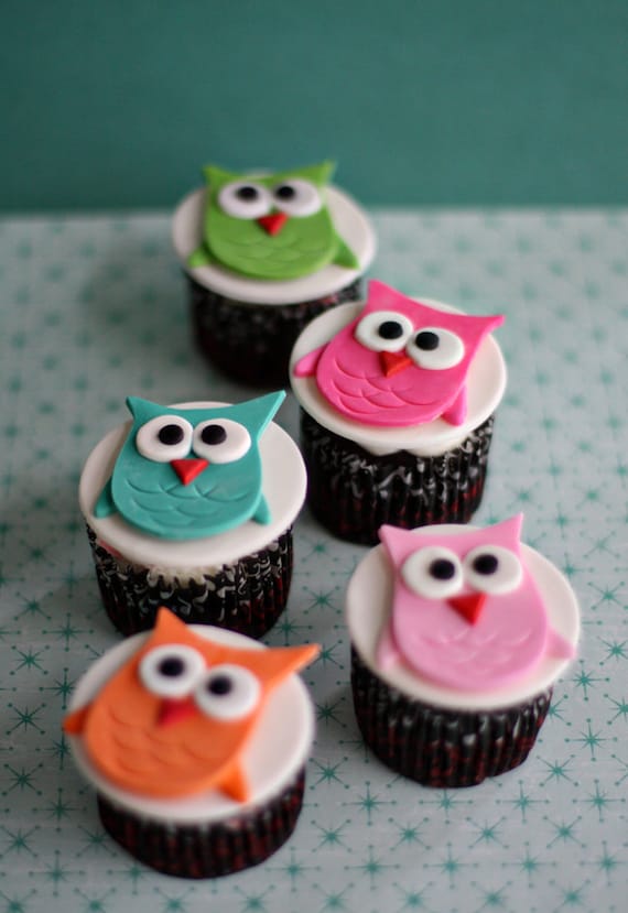Owl Fondant Toppers for Cupcakes, Cookies or other Treats