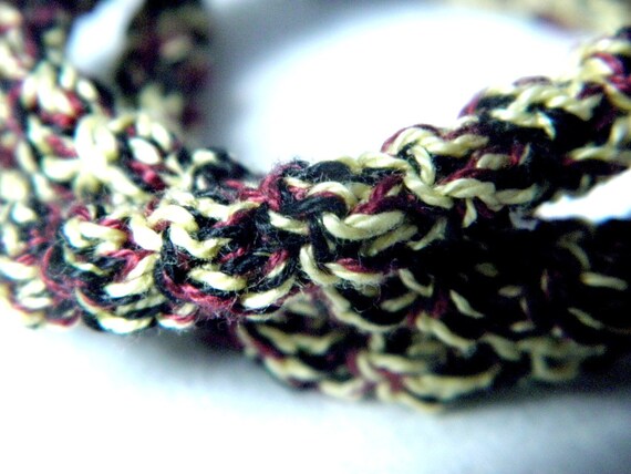 Crochet bracelet made of cotton yellow black and burgundy color