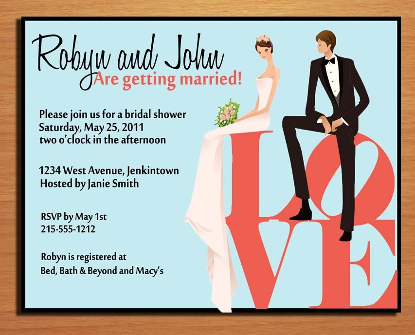 Customized Printable Wedding Couple on LOVE Statue Bridal Shower Invitations /  DIY