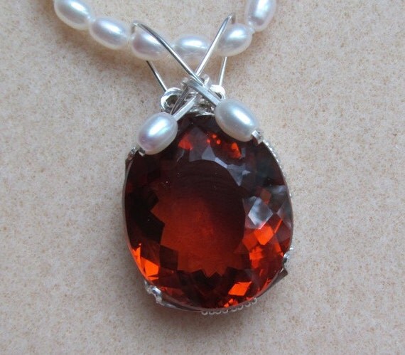 45 CT Madeira Citrine Sterling Silver Wire Wrapped Pendant AAA Faceted Oval Madeira citrine over 1inch high  Brazil  41x23mm including bail