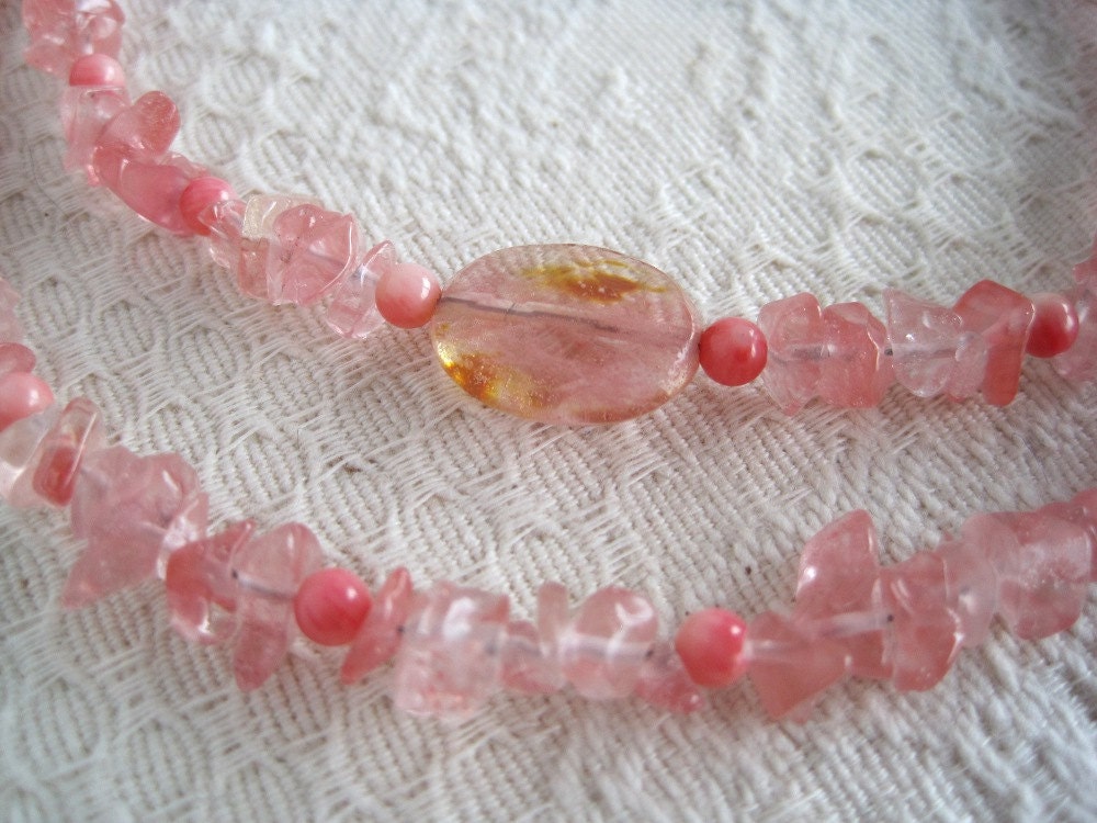 Cherry Quartz Necklace Pink Coral Double Strand