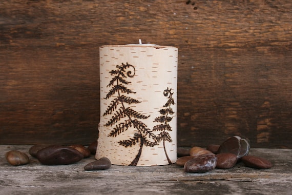 Woodland Fern - Tealight Candle Holder - Woodburning on Birch