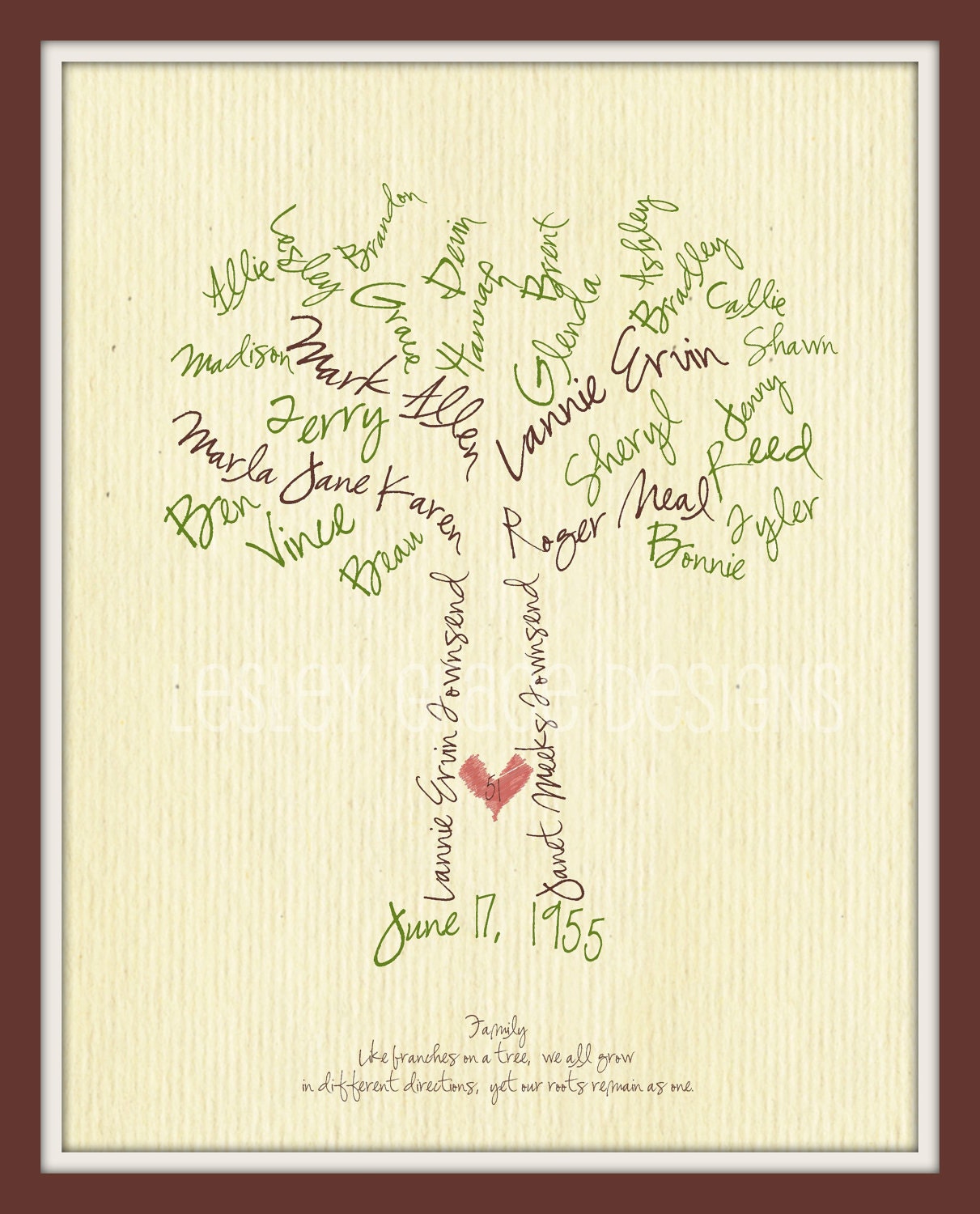 Custom Family Tree, Typography Art, 11x14 digital print