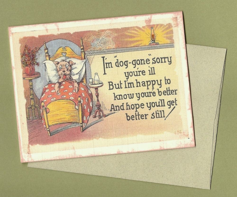 Get Well Card, Dog Get Well Soon Card, I'm dog-gone sorry you're ill - vintage illustration