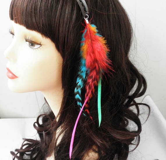 Handmade Grizzly Feather with thin stiff feather Hair Extensions Clip In 002