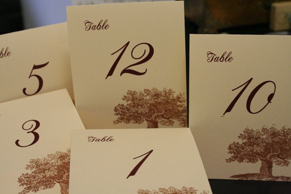 Wedding Table Numbers Russet Red Numbers Rustic Brown Tree 