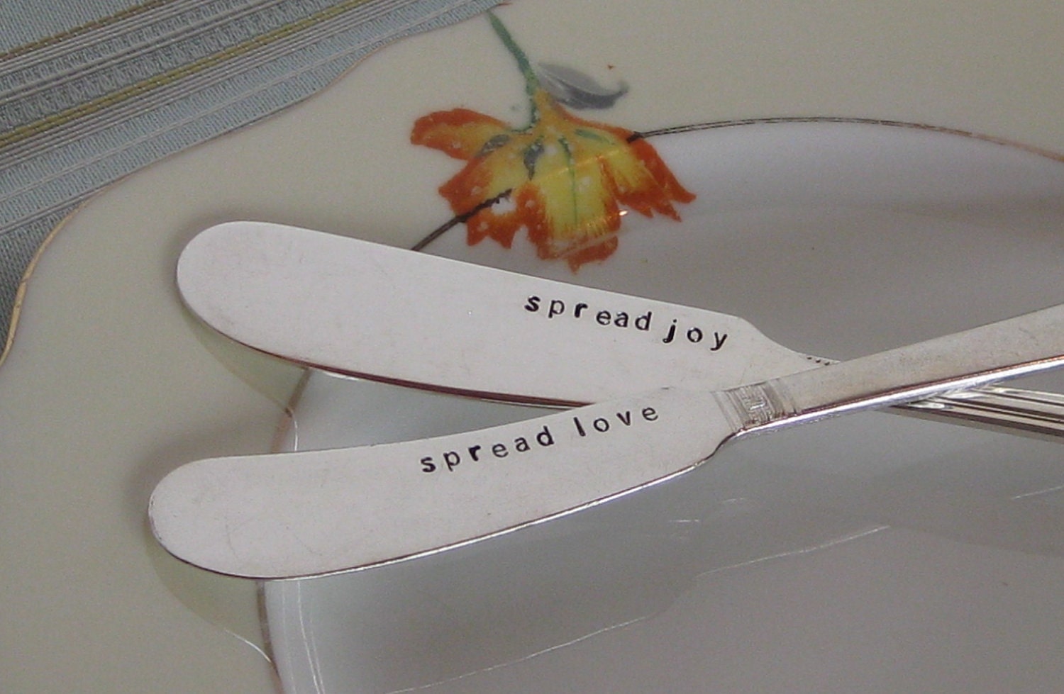 Say Cheese - Vintage Upcycled - Set of 2 - Personalized Silverplated Hand Stamped Cheese or H'ordeuvre Spreader