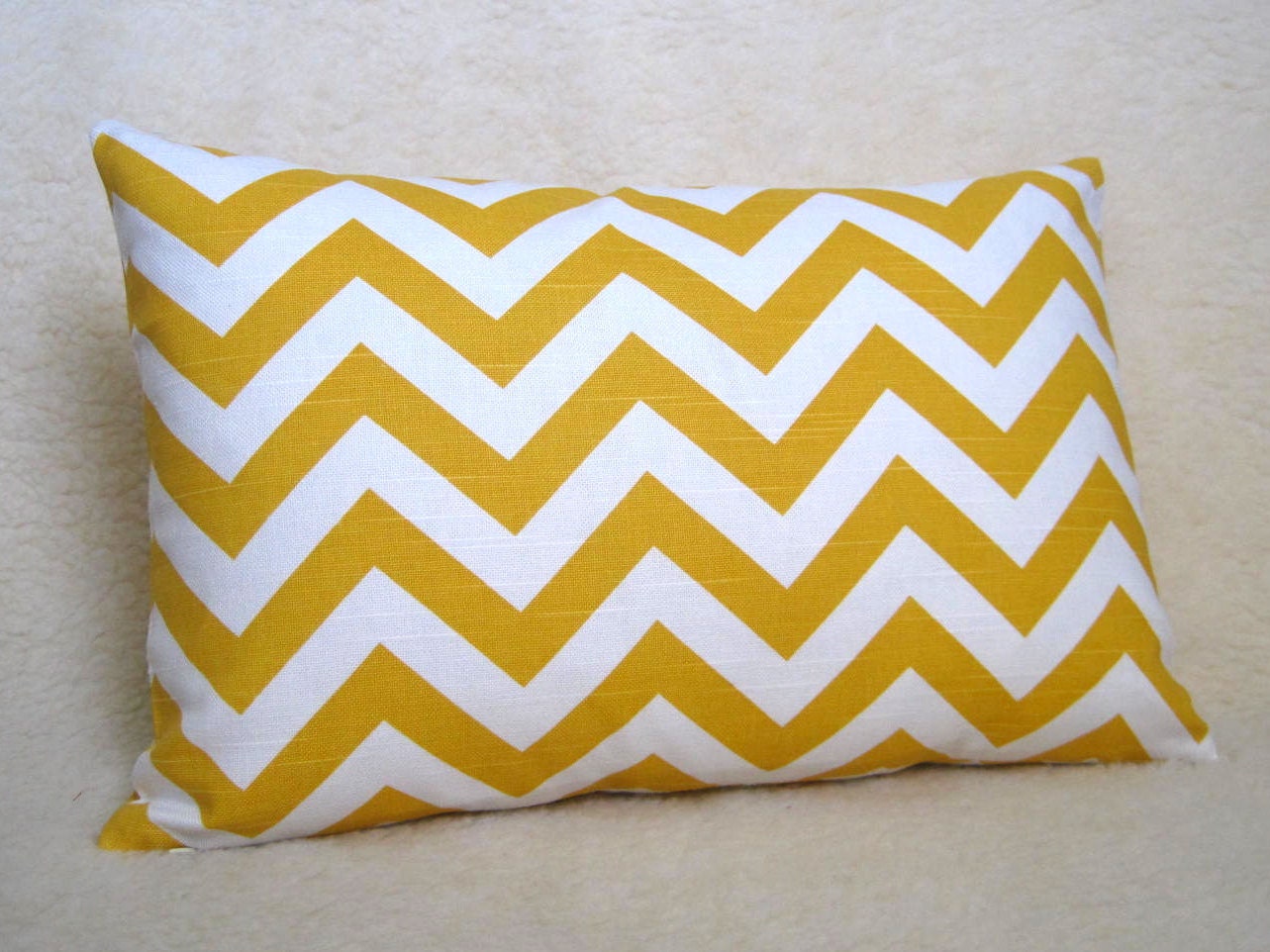 Chevron Print Lumbar Pillow / Sunshine Yellow / 12x18 inch / Pattern on Both Sides / Zipper Enclosure