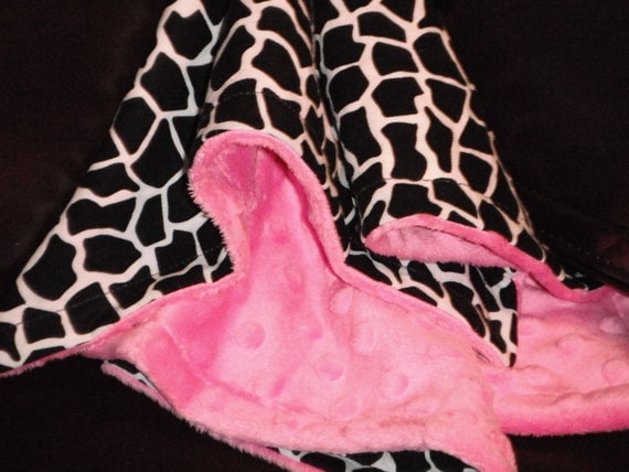 Black & White Giraffe Print with Hot Pink Minky Dot Lovey