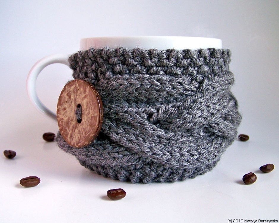 Grey Cup Cozy, Gray Mug Cozy, Coffee Cozy Sleeve, Tea Cup Cozy