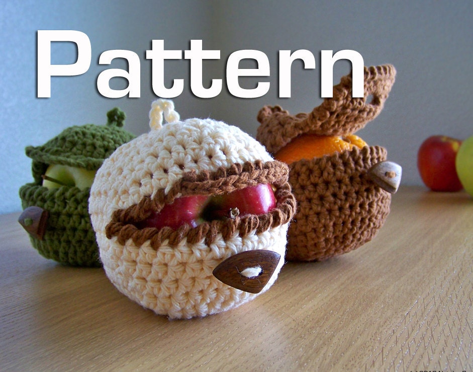 Apple Cozy Pattern Crochet PDF Fruit Sleeve Case Jacket, Cotton Wooden Button, DIY