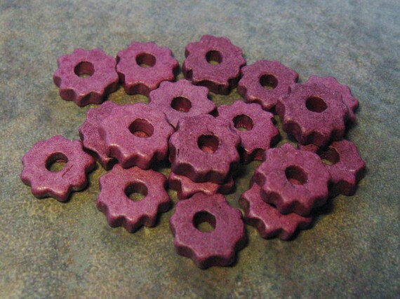 10 Mykonos Greek Ceramic Beads HOT PURPLE Tiny Gears