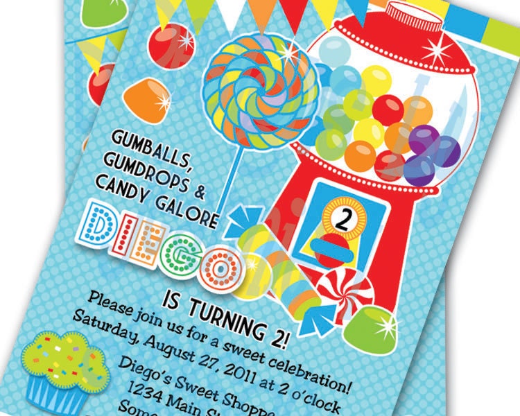 Gumball Candy Invitation Birthday Baby Shower Custom DIY Invite Announcement - uPrint Digital JPG from etsy.com