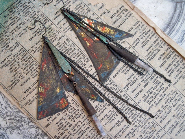 Stupor and Storm. Raw Quartz Points and Rusty Tin Gypsy Earrings.