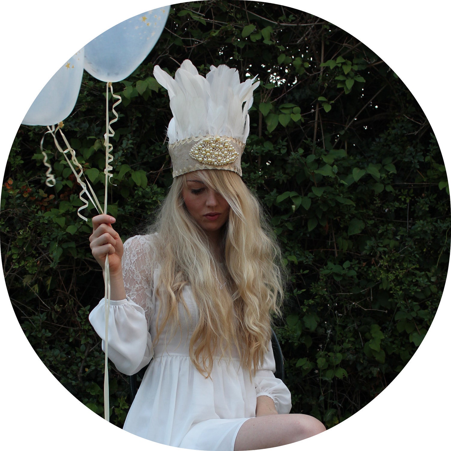 White feather and pearl headdress