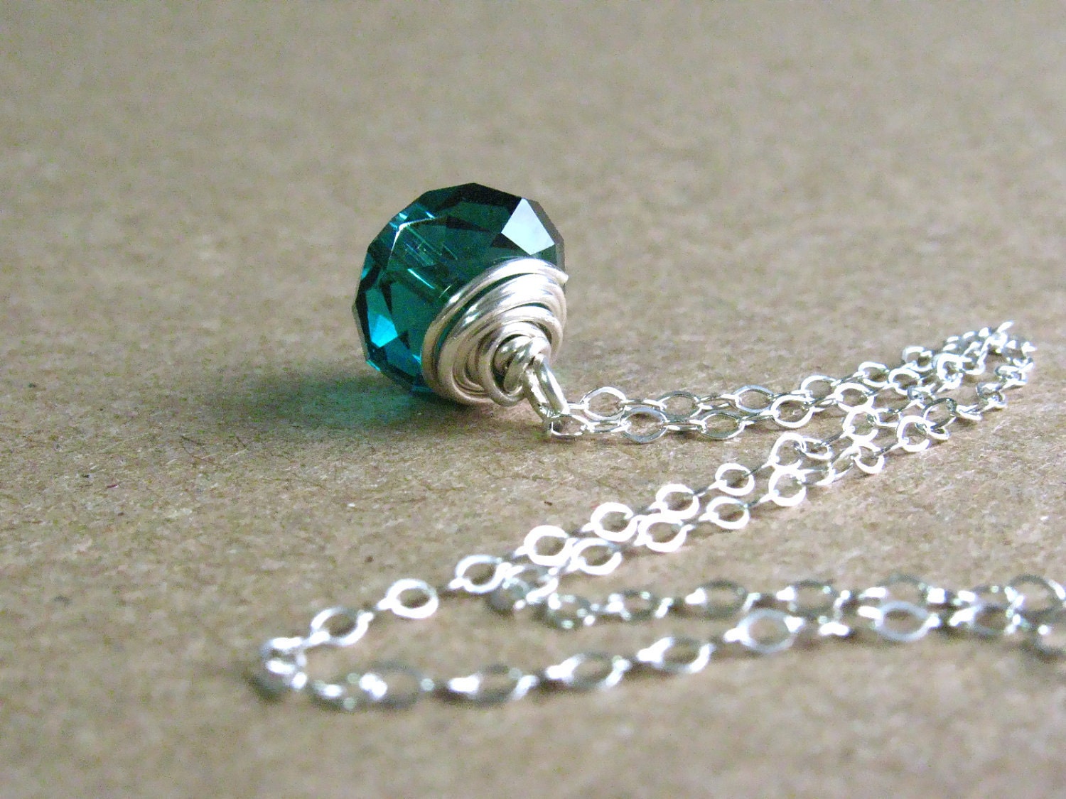 Crystal Necklace - Teal Chinese Crystal on Sterling Silver by Luv Laugh Sparkle