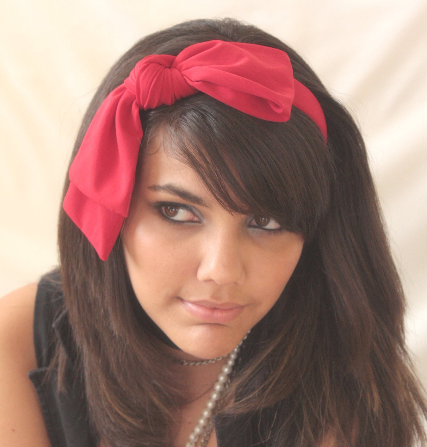 Bow Headband Loop Red Jersey - by Sophia Touassa Millinery & Accessories
