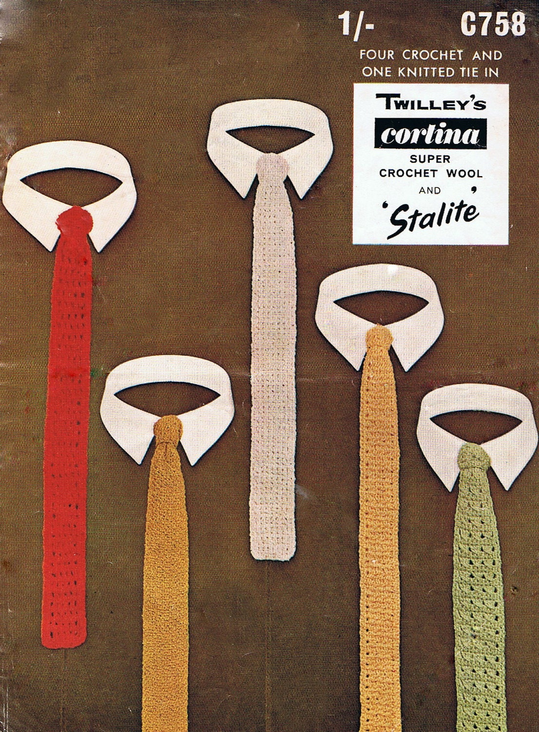 5  Skinny Ties -  Knitting and Crochet Pattern Mens Tie PDF Vintage 1960s (T185) Treasury Item