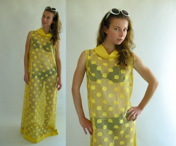 Vintage 60s Sheer Maxi Dress Yellow Gold Metallic by empressjade from etsy.com
