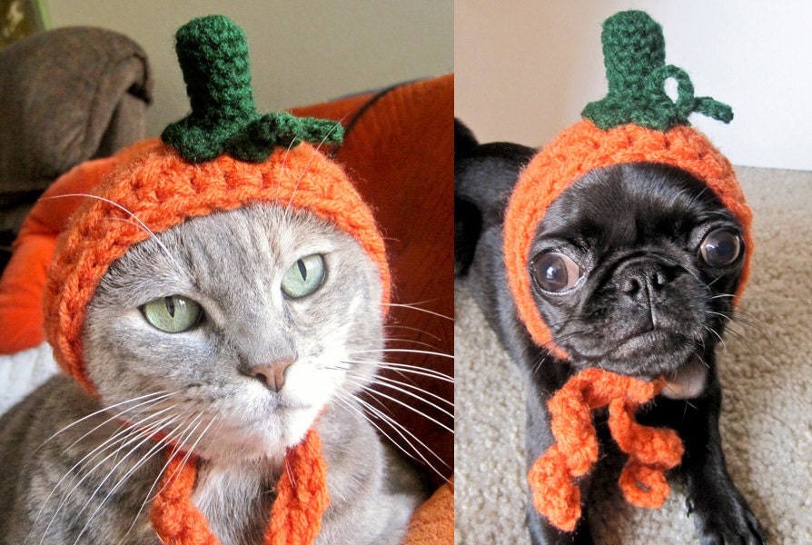 CAT COSTUME HALLOWEEN pumpkin dog pet hat for cat dog x-small small medium puppy hood hoodie adjustable crocheted