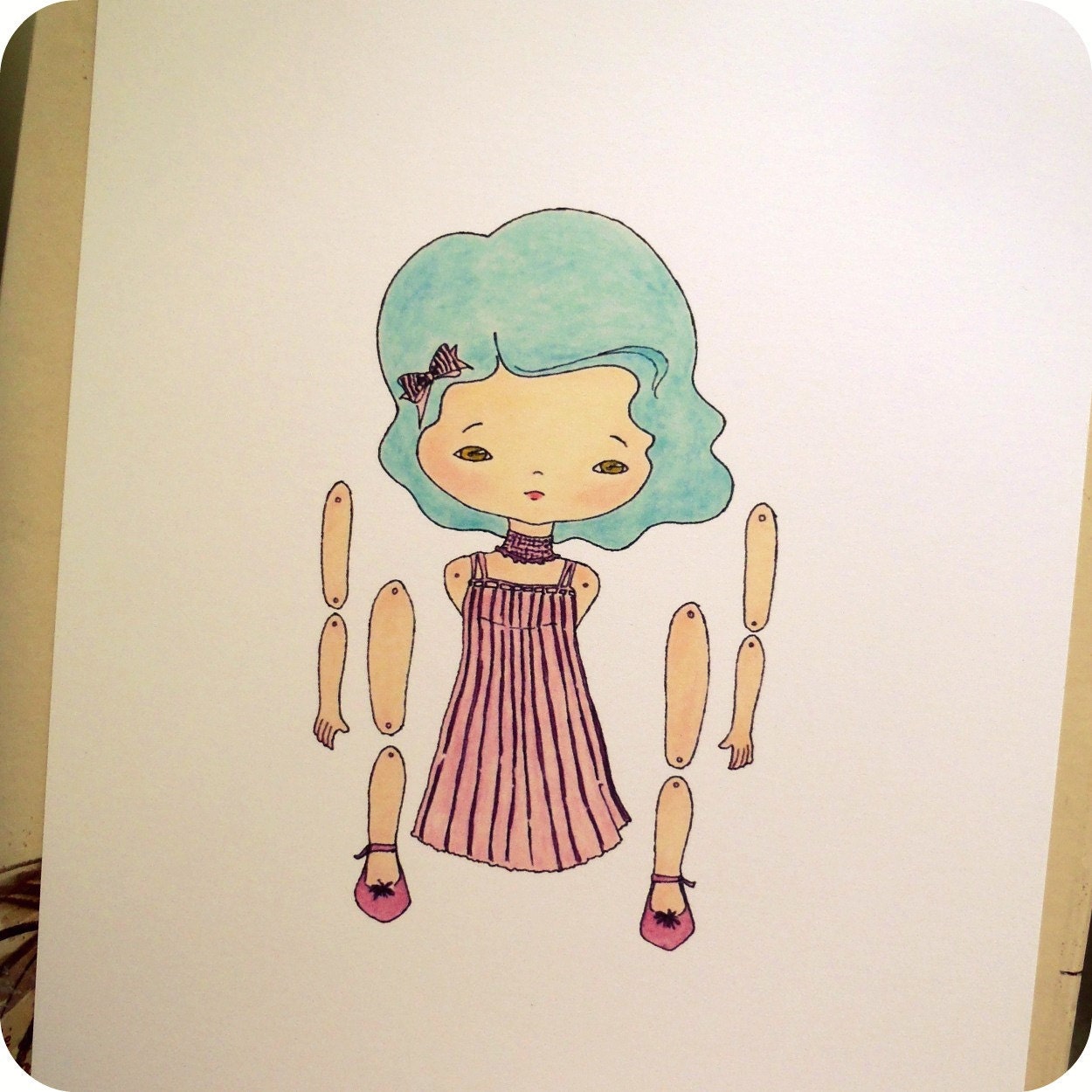 Articulated Paper Doll Print - Azure