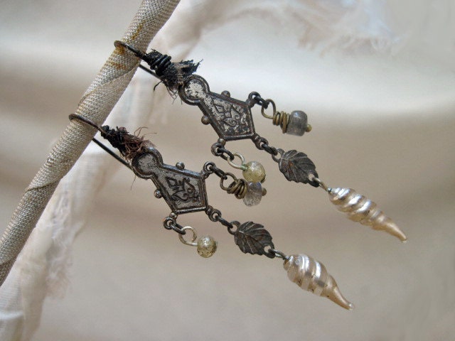 Give up the Ghost. Shabby Chic Assemblage Dangle Earrings.