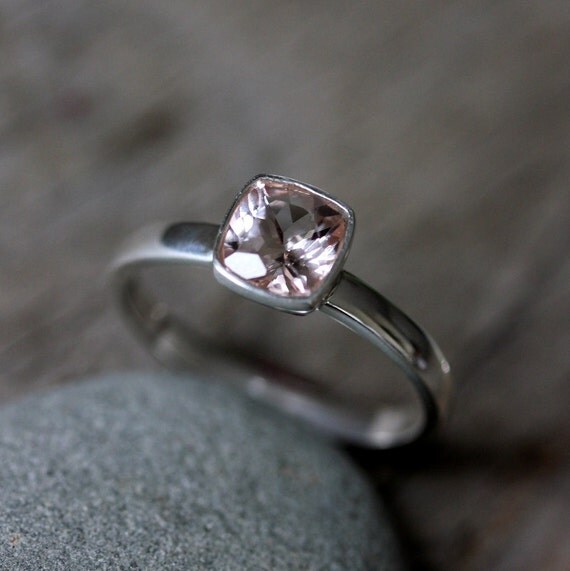 Morganite Cushion Gemstone Ring, Sterling Silver Ring, Made To Order