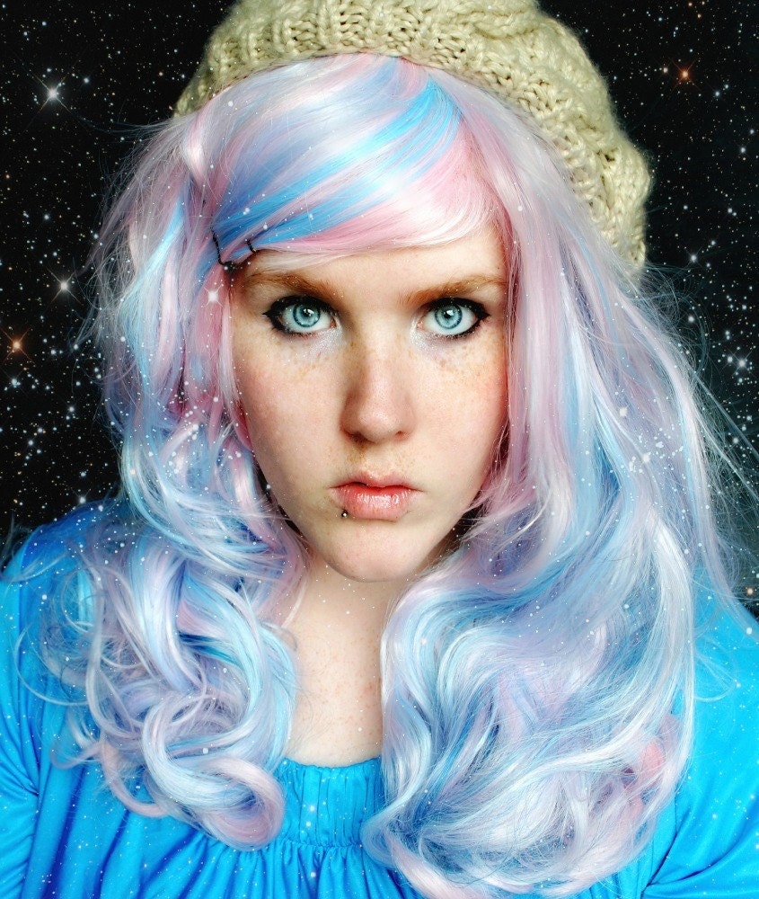 20% OFF Secret Galaxy wig // Blue Pink Curly Long Wig