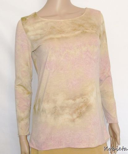 Kobieta Scoop Neck L/S Tee~Bamboo Jersey in LWI Pink Marble~Sz XS/S