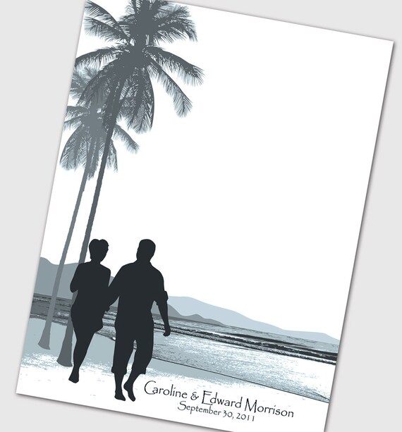 Beach Wedding guest book for fingerprint tree alternative poster Tropical