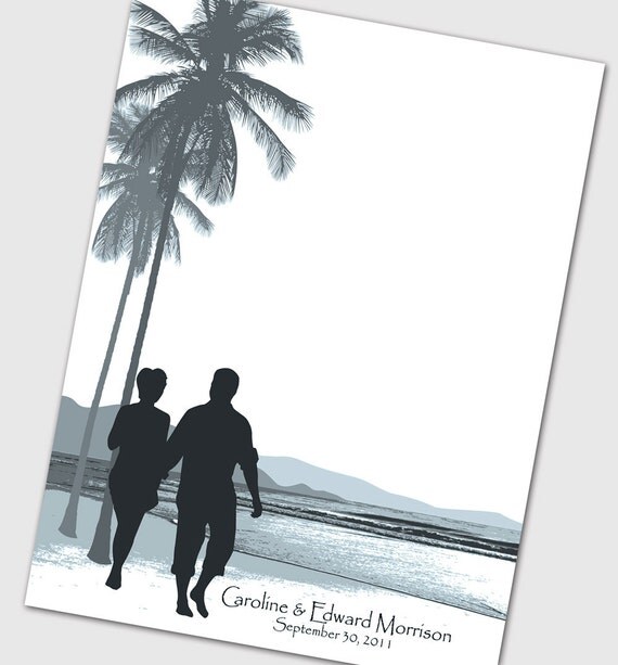 Beach Wedding guest book for fingerprint tree alternative poster Tropical Beach Wedding guest book for fingerprint tree alternative poster Tropical