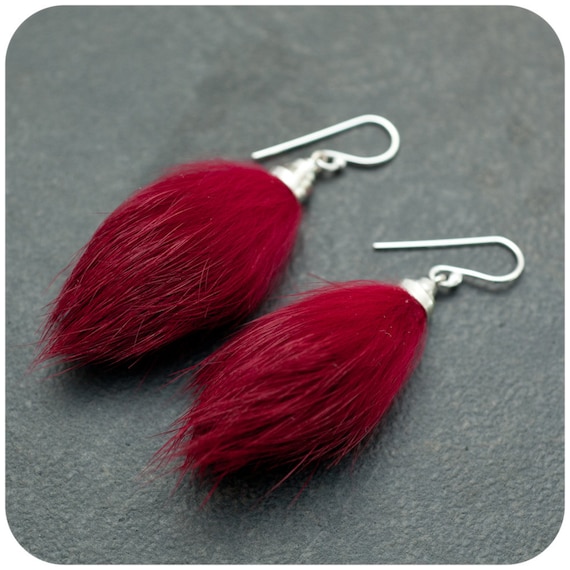 Bunny Pom Pom - Sterling Silver and Recycled Fur Earrings