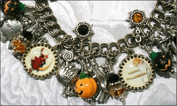 All Hallow's Eve, Halloween, Vintage Inspired Charm Bracelet