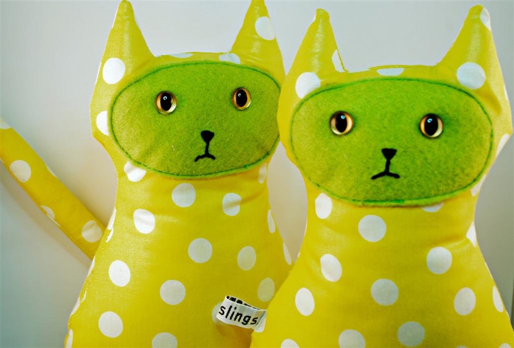 Plush Toy , Polka Dot Cat, Vegan Friendly, Lime Green