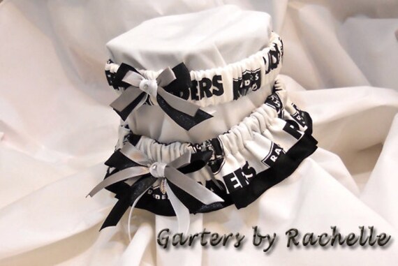 Oakland Raiders Wedding Garter Set Black White Gray Rhinestone Football NFL