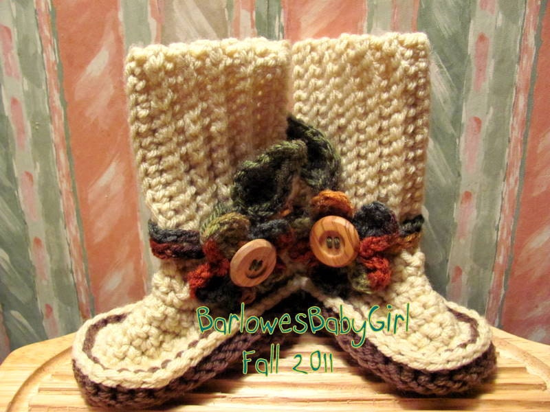 Buggs - Crocheted  Booties w/ Detachable Flower Accents in Autumn Hues