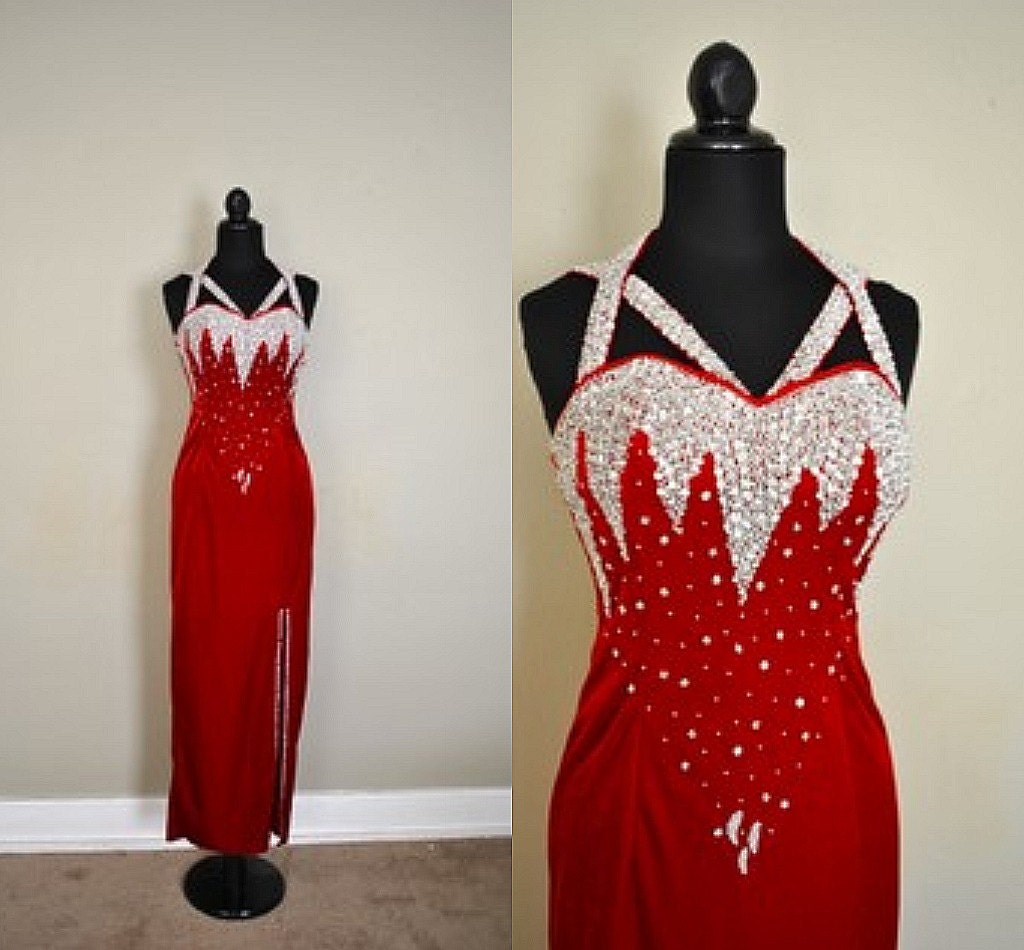 1980s Handmade Jazz Singer Red Dazzle Dress