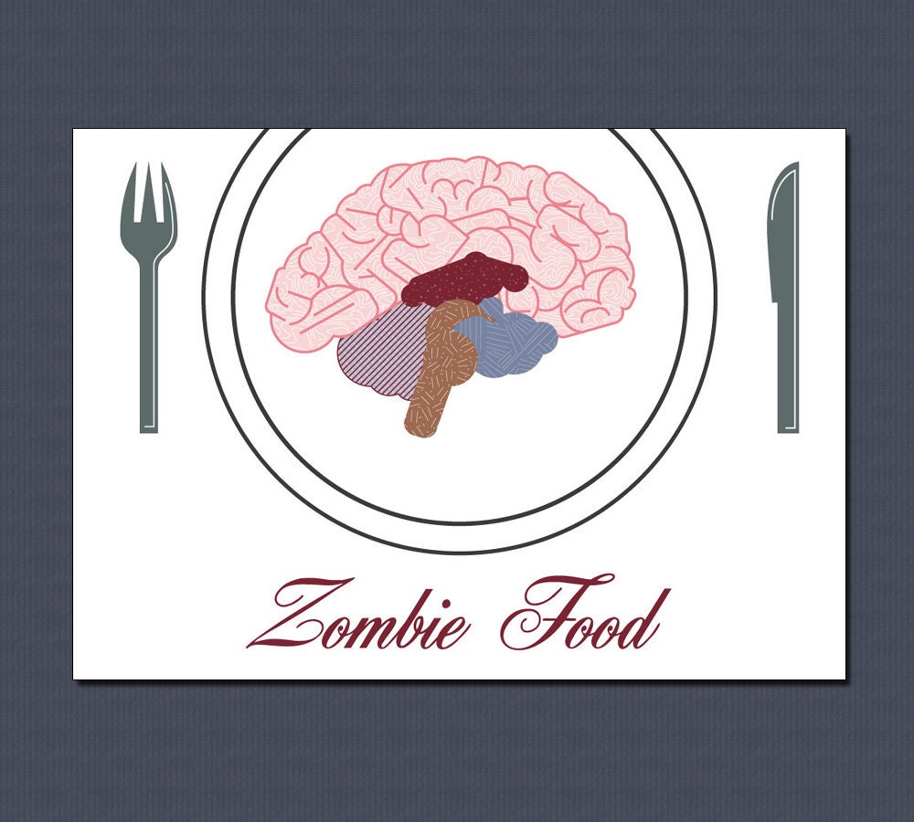Zombie Food - Halloween Card with Braaaaiiiiins on 100% Recycled Paper