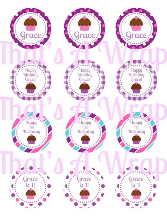 Cupcake Custom Birthday Party Baby Shower Party Printable Circles in Pink and Purple