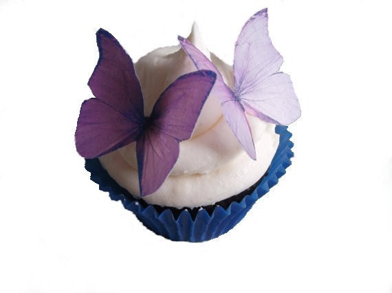 24 Edible Butterflies Purple and Lavender Cupcake Decorations Wedding 