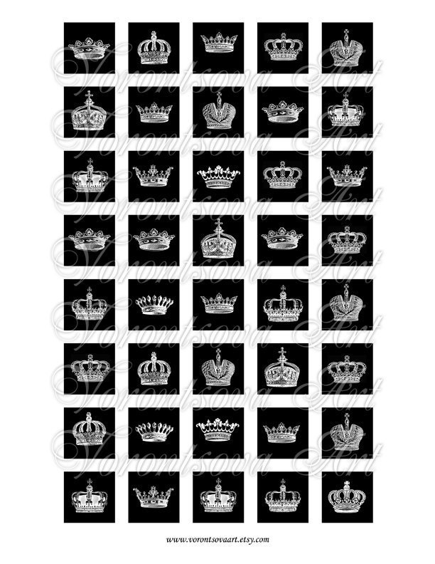 Crystal Crown black. 1x1 inch square tiles. Digital Collage Image for glass pendants, magnets. 3427