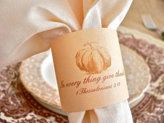 Thanksgiving Napkin Rings Pumpkin and Scripture 1 Thessalonians 5