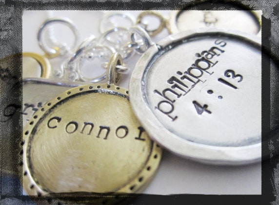 Hand Stamped Necklace with Mixed Metal Charms