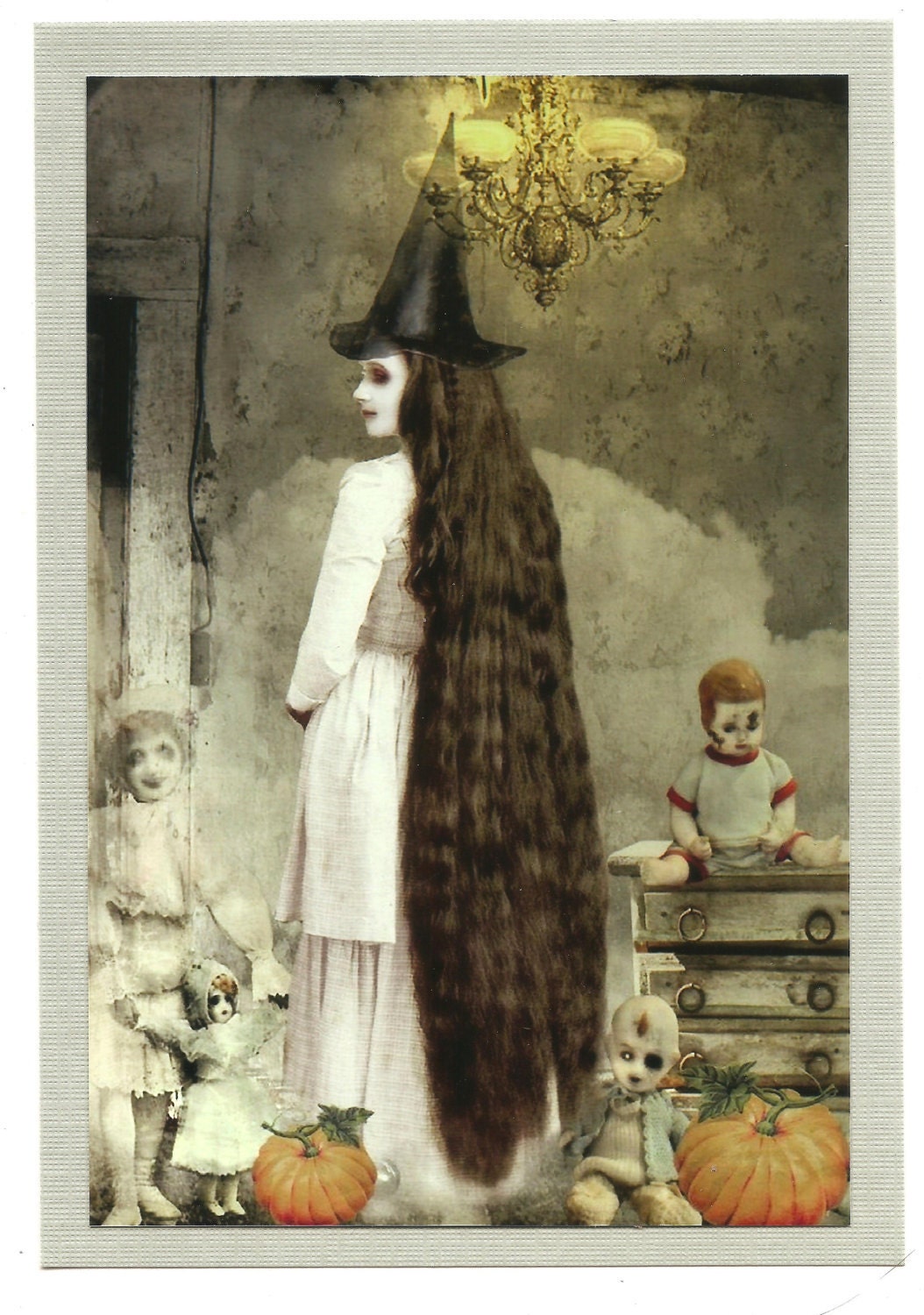 Alone in My Room...Creepy Digital Collage Halloween 5x7 Blank Greeting Card