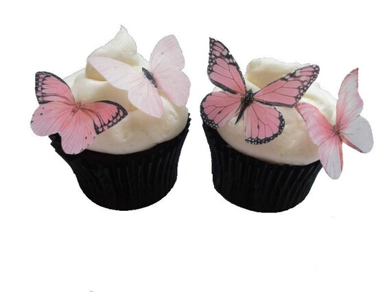 24 Mariposas de obleas comestibles - 24 Luz Rosado Surtido pequeños - decoración de tortas