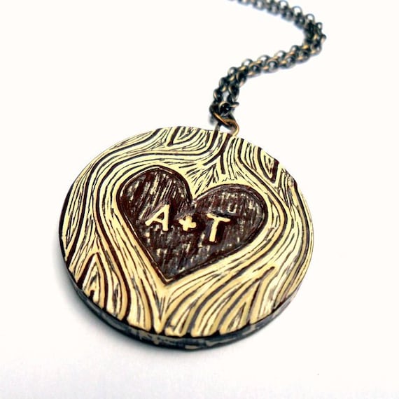 20% OFF SALE use code "EARLYBIRD2011" Personalized Woodgrain Heart Necklace  - Wood You Love Me