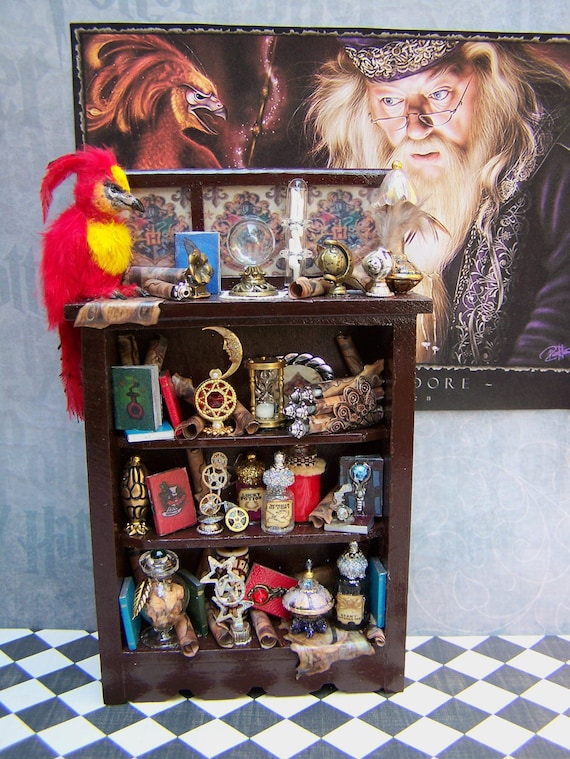 Dollhouse Miniature Harry Potter Dumbledore's Study Cabinet with Fawkes the Phoenix Bird 3 week layaway available